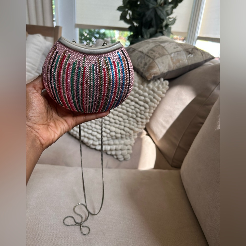 Kathrine Baumann Colorful Swarovski Crystal Clutch w/ detachable Chain Strap